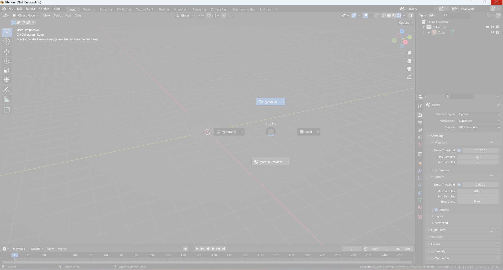 109002 Blender stuck in not responding when trying viewport render