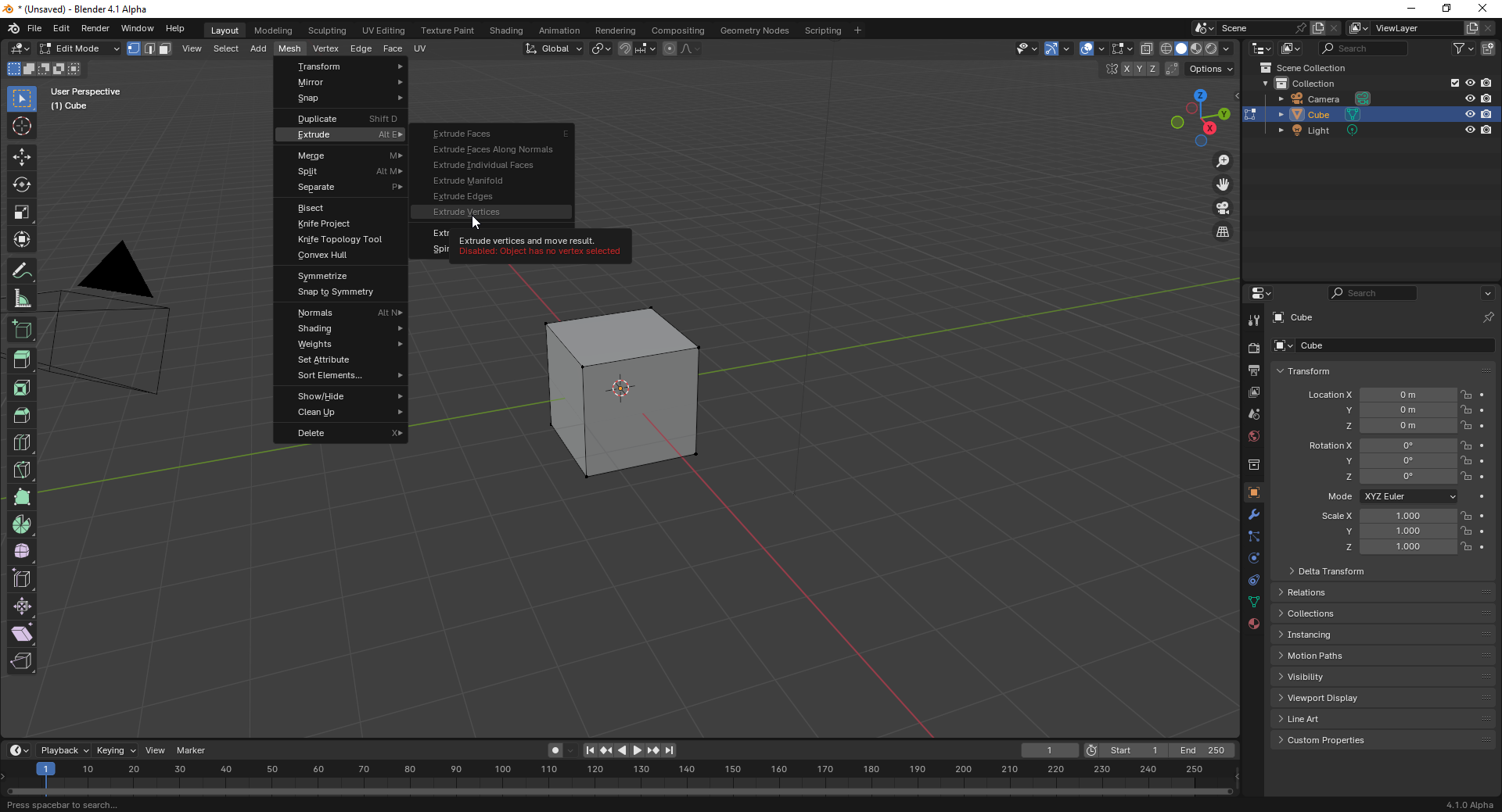 115756 WIPMake the extrude menus for vertices,edges,faces gray and