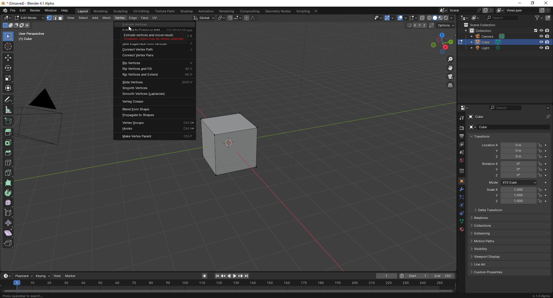115756 WIPMake the extrude menus for vertices,edges,faces gray and
