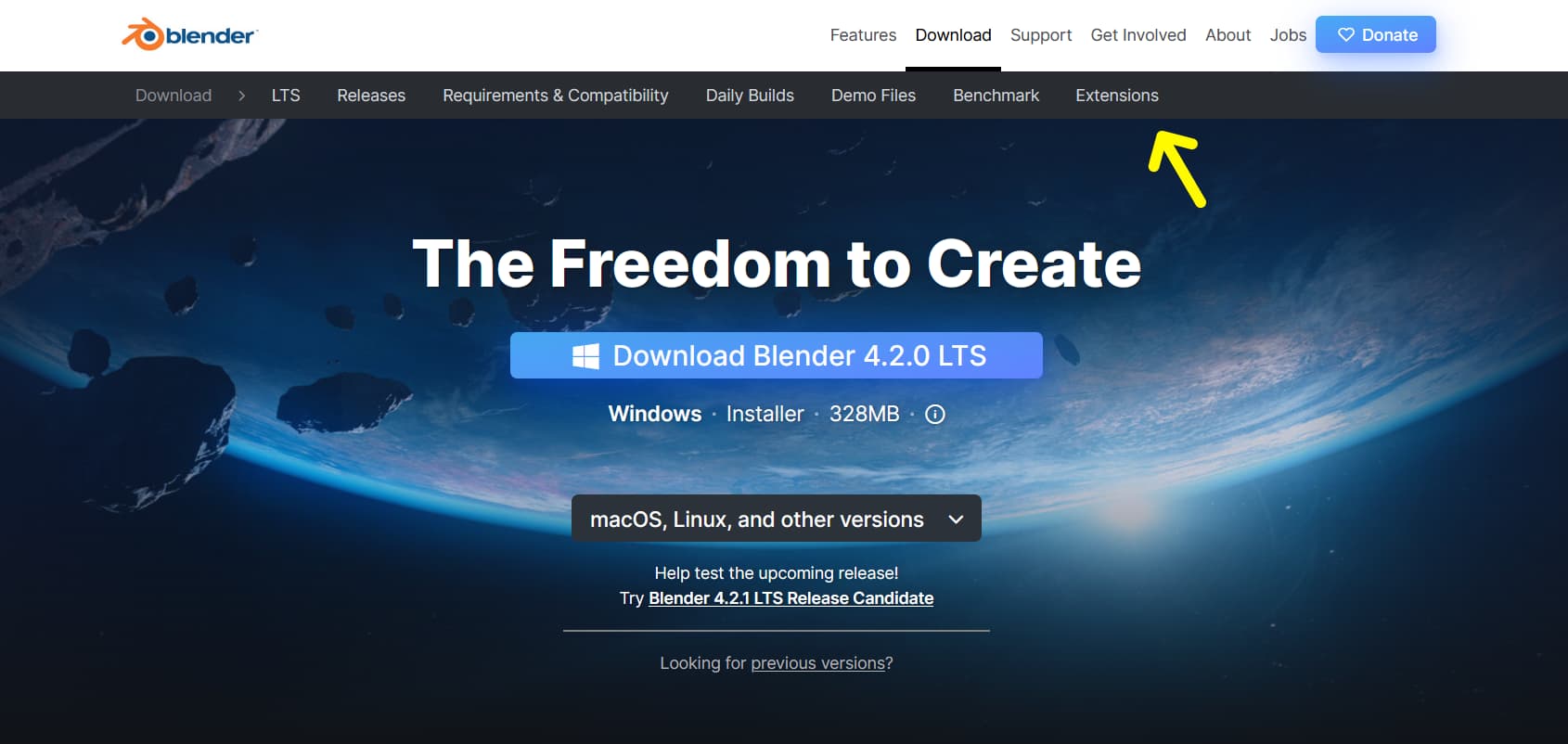 #104120 - Add a link to the Blender Extensions platform on the Download ...