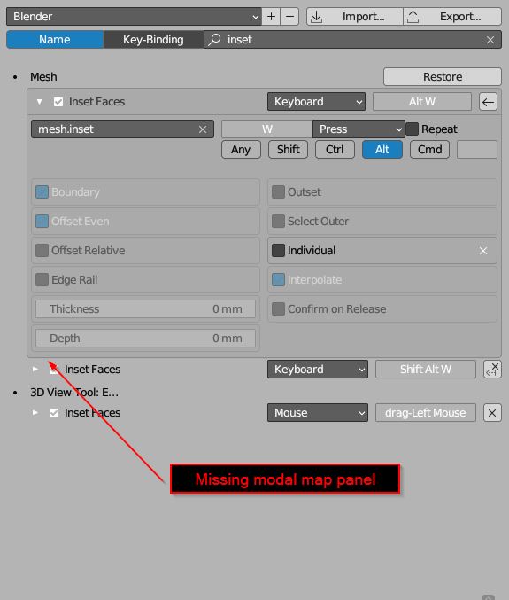 #109350 - Missing modal keymap settings for operators such as `Inset ...