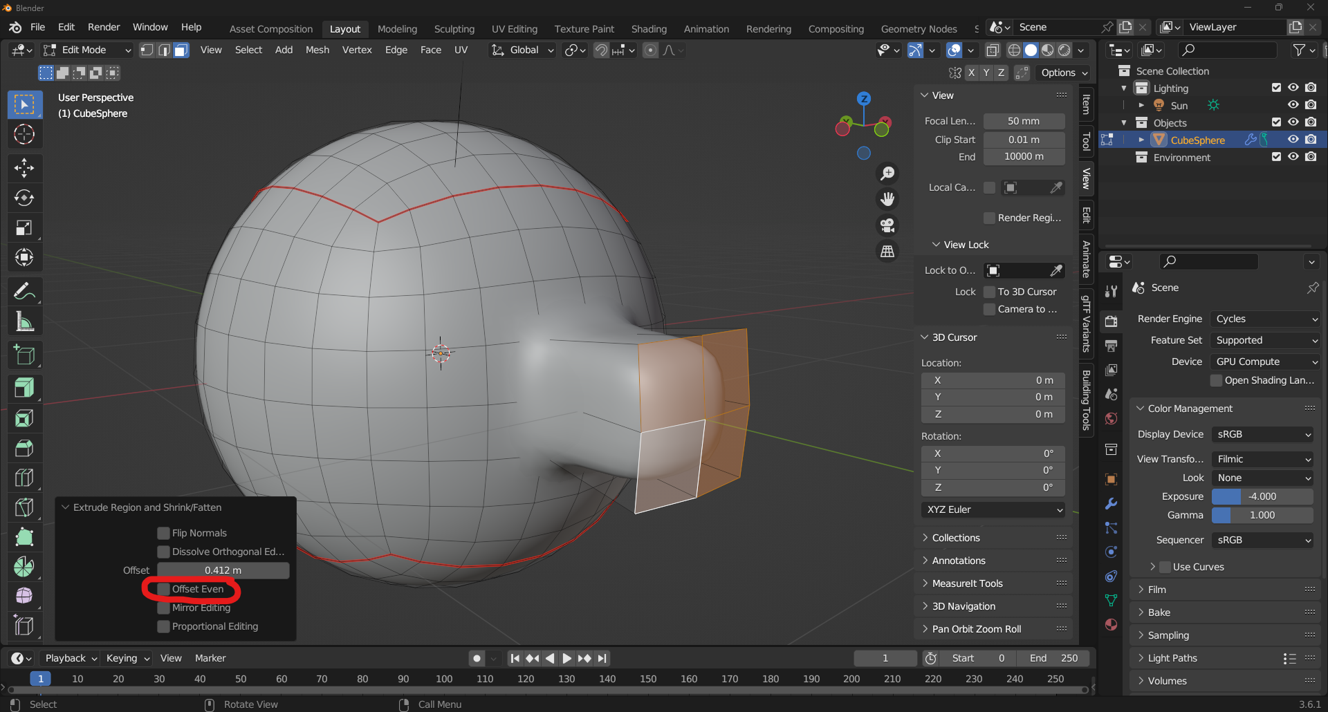 111176 Extrude along normals > Extrude Region and Shrink Flatten