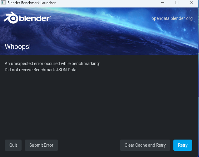 108716 Error running Blender Benchmark 3.5.0 Did not receive