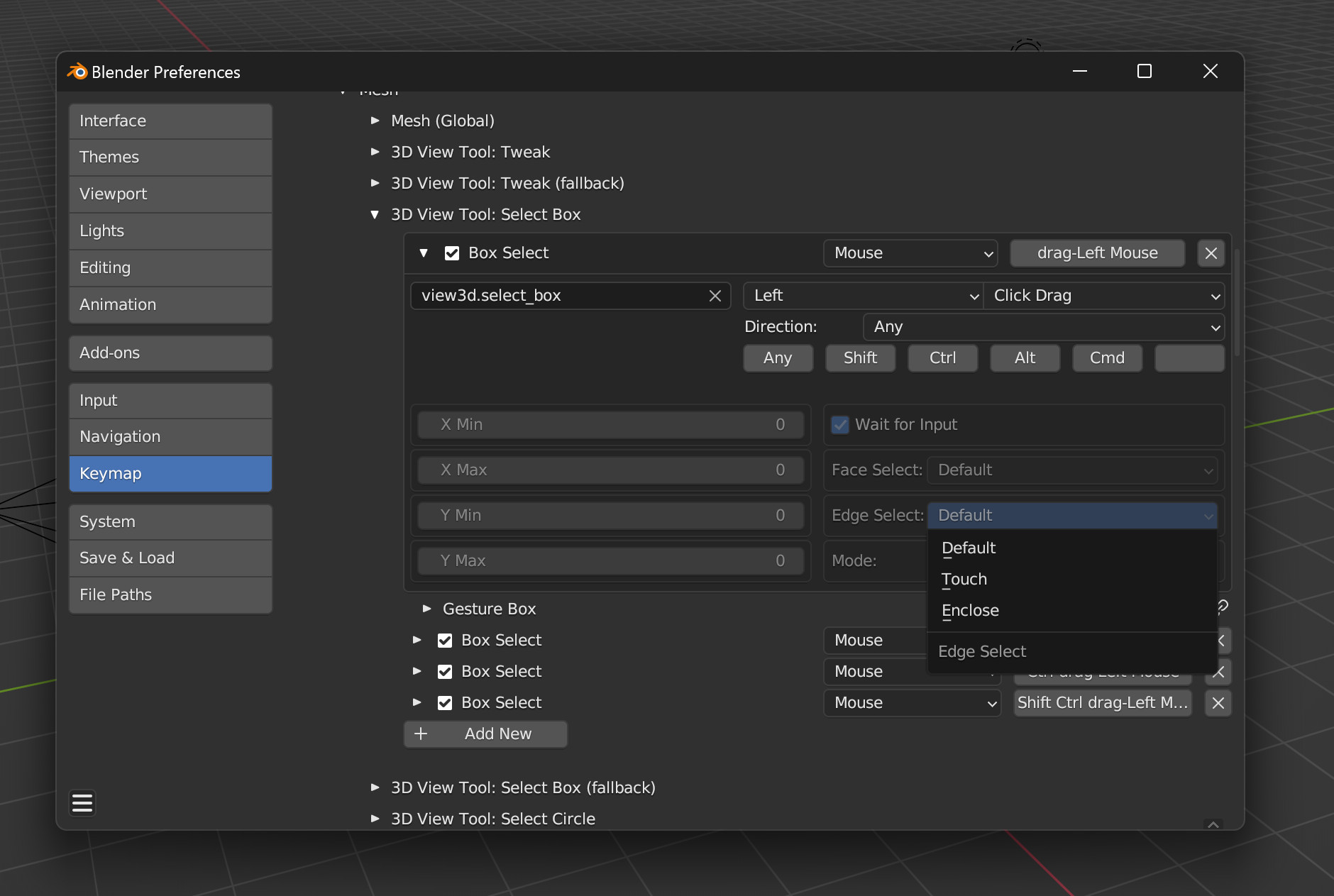 109309 UI Drag Select Edge and Face Keymap Configuration blender