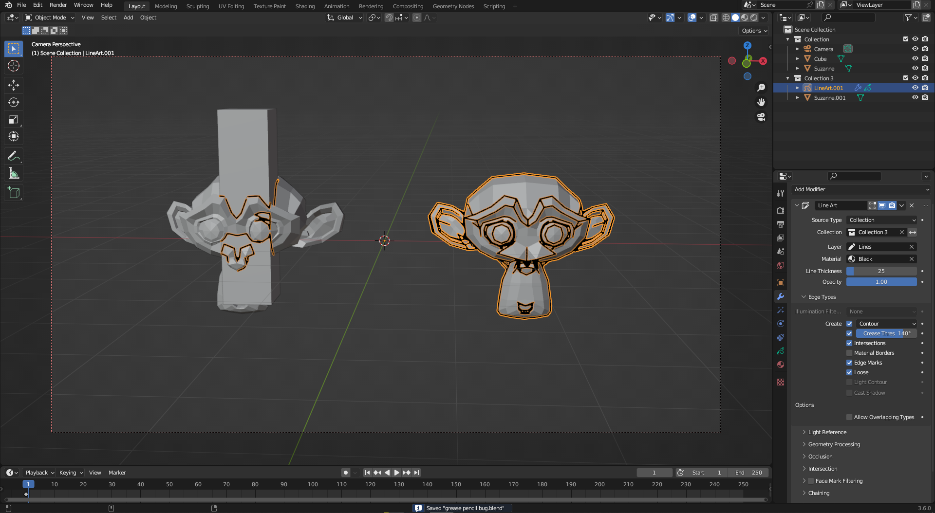 110128 Line art modifier on collection creates intersection edges on