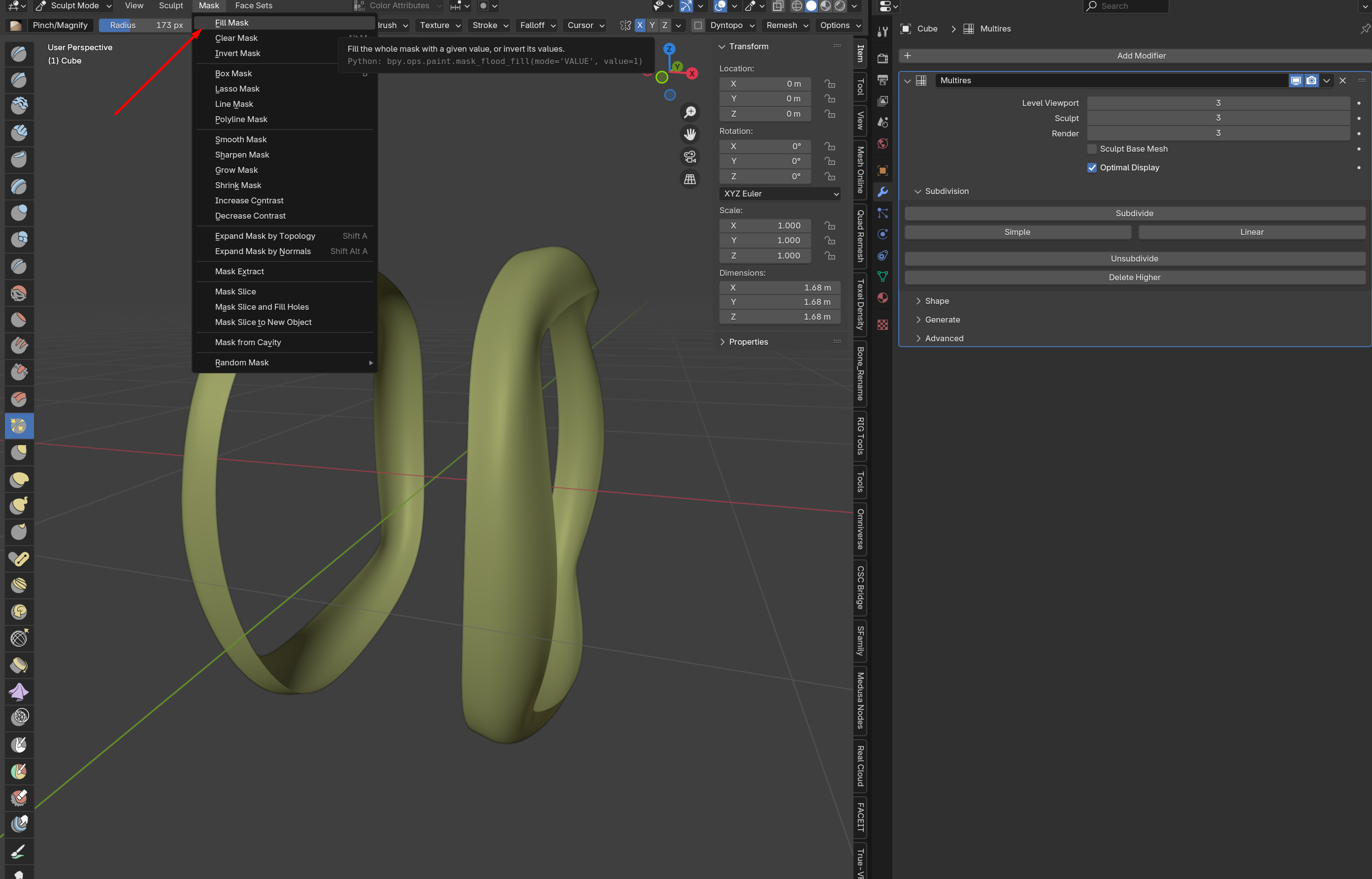 #130010 - Regression: Fill mask in sculpt mode on partially hidden mesh ...